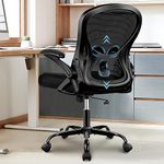 Winrise Office Chair Ergonomic Desk Chair, Mesh Home Office Chair Swivel Computer Chair, Task Rolling Chair with Wheels, Adjustable Lumbar Support, Flip Up Armrest (Black)