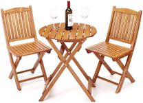 GarveeLife 3Pcs Patio Bistro Set, Wood Folding Table Set, Outdoor Furniture Round Table for Garden Yard, Casual Bistro Table and Chairs Set of 2 for Condominium Pool Front Porch Beach, Wood