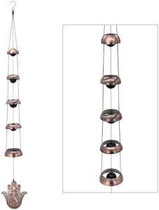 Copper Hand of God Temple Wind Chime – 5-Bell Red Copper Feng Shui Chime with Sacred Hand of God Medallion for Porch, Patio, Garden Décor & Memorial Keepsake