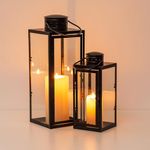 NUPTIO Lantern Black Outdoor for Candle: 35cm&24cm Tall Garden Candle Lanterns Indoor Hanging Decorative Memorial Metal Glass Outside for Living Room Christmas Halloween Wedding Centrepieces