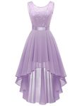 BeryLove Cocktail Homecoming Dresses 2024 Formal Wedding Guest Dresses Sleeveless Lace High Low Prom Dress, Lavender Sequin, Large