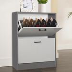 Shoe Cabinet with 2 Drawer, Pull Down Wooden Shoe Storage Organizer Cupboard Shoes Rack Cabinet Freestanding Footwear Rack Stand Hallway, Entryways, Living Rooms, 60W x 24D x 80H cm