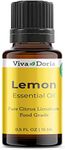 Viva Doria 100% Pure Lemon Essential Oil, Undiluted, Food Grade, Southwest USA Lemon Oil, 15 mL (0.5 Fl Oz)