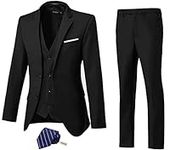 High-End Suits 3 Pieces Men Suit Set Slim Fit Groomsmen/Prom Suit for Men Two Buttons Business Casual Suit, Black, Chest44''/Waist38''