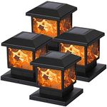 MAGGIFT Solar Flame Post Lights, Outdoor Brightness 72 SMD LEDs Flickering Flame Solar Powered Cap Light for Halloween Christmas, Fits 4x4, 5x5 or 6x6 Wooden Posts, for Yard Fence Deck or Patio