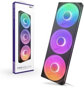 NZXT F420 RGB Core - 420mm Single-Frame Fan Unit with 3 x 140mm RGB Fans - Speed & Lighting Control - High Static Pressure & Airflow - Fluid Dynamic Bearings - 8 aRGB LEDs Per Fan - Black