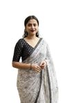 WiMO ready to wear 1 minute Worli print georgette saree with attached petticoat, mirror work border, and tie and dye style blouse