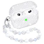 Topgraph Airpods Case Cover Compatible with AirPods 3, Glitter Diamond Airpod Case 3rd Generation with Sparkle Bling Crystal Wrist Chain Strap Keychain Silver