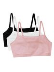 Fruit of the Loom Women's Spaghetti Strap Cotton Pull Over 3 Pack Sports Bra, Blushing Rose/White/Black Hue, 36