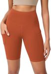 ODODOS 8" Tummy Control Yoga Shorts for Women with Pockets High Waist Running Workout Athletic Biker Shorts, Orange Rust, Small