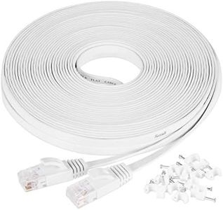 Ethernet Cable Cat6 20m / 65ft White - Flat Network LAN Patch Cords – Solid Cat6 High Speed Computer Internet Wire with Clips & Rj45 Connectors for Router– Faster Than Cat5e/Cat5