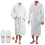 Westlane Linens 100% Egyptian Cotton Terry Toweling Bathrobe with Slippers Hotel & Spa Quality Unisex Dressing Gown Bath Robes for Men & Women (UK, Alpha, XL, Regular, Regular, Terry White)