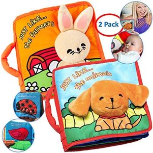 ToBe ReadyForLife Stimulating Baby Books 0-6 Months and 6-12 Months Infants | Crinkle Books for Babies Makes Great Toys Gift for 1 Year Old | Soft Cloth Animals Books for Baby Gift (2-Pack)