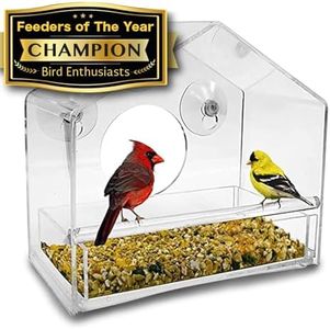 Nature Gear Window Bird Feeder - Refillable Sliding Tray - Weather Proof - Snow and Squirrel Resistant - Drains Rain Water - See Songbirds from Home! (House Style) (House Model)