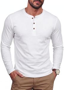 NITAGUT Mens Fashion Casual Front Placket Basic Long Sleeve Henley T-Shirts (M, White)