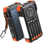 BLAVOR Solar Power Bank with Built in Cable 20000mAh Fast Charging Portable Charger, 20W USB C Battery Pack for Mobile Phones with Camping Light, Flashlight, Wireless Charging for Apple Watch