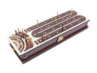 House of Cribbage - Continuous Cribbage Board/Box Inlaid in Maple/Rosewood : 4 Track - Side Drawers with Score Marking Fields for Skunks, Corners and Won Games