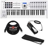 Arturia KeyLab MKII 49 Professional MIDI Controller and Software (White) with 6ft MIDI Cable, Sustain Pedal & Keyboard Dust Cover (Small) Bundle