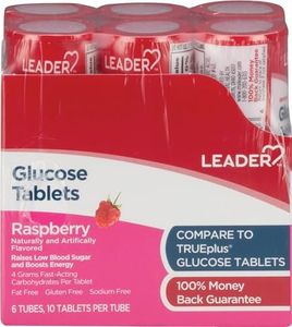 LEADER Glucose Tablets Raspberry 6 Tubes, 10 Tablets PER Tube Pack of 1
