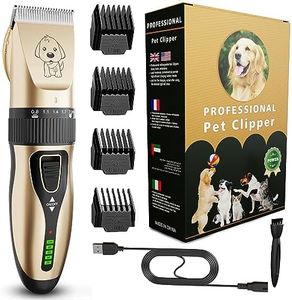 GLOBAL TECH Dog Clippers, Rechargeable Low Noise Cordless Pet Clippers for Dogs Cats and Other Pets - Professional Dog Grooming Clipper Kit Shaver Trimmer Suitable for Thick Hair/Coats