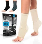 POWERLIX Ankle Support Brace 2 Pack, Ankle Brace for Men/Women/Kids, Support for Ligament Damage, Sports Protect, Injury Recovery, Plantar Fasciitis Foot Socks with Arch Support, Beige, Large