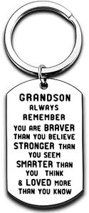 Grandson Keychain Inspirational Gifts for Grandson from Grandmother Grandparents Powerful Message Key Tag Key Chains