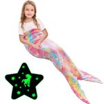 Ranedo Mermaid Tail Blanket, Glow in the Dark Blanket Unicorn Blanket All Seasons Soft Flannel Blanket Mermaid Wearable Blanket Snuggle Blanket Birthday for Girls Kids Adults, 140cmx60cm, Pink