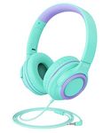 iClever HS22 Kids Headphones with Microphone - 94dB Safe Volume Limited- Wired Headphones for Kids Teens with Sharing Splitter, Tangle-Free Foldable Stereo Headset for School (Green)