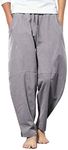COOFANDY Men's Baggy Beach Pants Drawstring Linen Loose Yoga Pant Spring Summer Grey XL