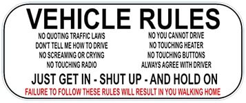 Vehicle Rules Dashboard Bumper Funny Car Sticker/Decal 5 x 2 Inches