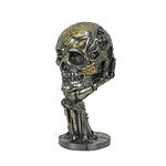 Silver/Gold Finished Steampunk Human Skull Statue - Robotic Arm Base