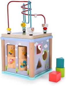 CHILDLIKE BEHAVIOR Montessori Cube Toy for Motor Skills - Shape Sorting Cube - Educational Wooden Sensory Blocks for Toddlers 1-3 - Enhances Coordination, Learning, and Development
