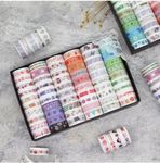 Crafty Cuddle Washi Tape Set Decorative Japanese Masking Paper Tape for Scrapbooking, Planners, Card/Gift Wrapping, DIY Decor and Craft Supplies Multicolor Printed Design - 60 Pcs