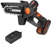 Worx WG325E 20V 12cm Cordless Brushless Mini Chainsaw – Lightweight, One-Handed Pruning Saw with Auto Chain Lubrication, Tool-Free Tensioning, Safety Guard & 2.0Ah Battery + Charger