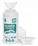 R-kay Plastic Bowls - 100 Count Microwavable Disposable Bowls - Strong Heavy Duty And Sturdy White Plastic Bowls Disposable (12 OZ, 100)