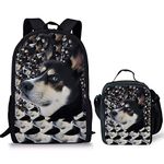 HUGS IDEA Canvas Students Backpack Set Huskies Dogs Pattern School Bookbag and Lunch Bag for Kids Boys