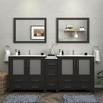 Vanity Art 84 inch Double Sink Modern Bathroom Vanity Compact Set 2 Shelves 7 Drawers - Ceramic Top & Bathroom Cabinet with Two Free Mirror (Espresso) - VA3036-84-E