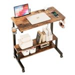 Flrrtenv 31 Inch Mobile Computer Desk with Adjustable Height, Sit Stand Laptop Desk with Power Outlets, Standing Desk Table Workstation for Home Office, Brown