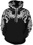 ENLACHIC Men's Viking Tattoo 3D Digital Print Hoodies Pullover Sweatshirt, Nordic God, Large