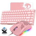 Pink Gaming Keyboard and Mouse,3 in 1 Gaming Set,White LED Backlit Wired Gaming Keyboard,RGB Backlit 6400 DPI Lightweight Gaming Mouse with Honeycomb Shell,Large Mouse Pad for PC Game(Pink)