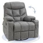 HOMCOM Recliner Armchair, Swivel PU Leather Manual Reclining Chair with Adjustable Leg Rest, Drink Holders, Side Pockets, for Home Living Room, Light Grey