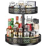 Lazy Susan Organizer 2 Tier - Turntable Spice Rack 12 inch Adjustable Metal Rotating Lazy Susan for Cabinet Pantry Kitchen Countertop Dining Table Cupboard Bathroom Vanity Storage Black