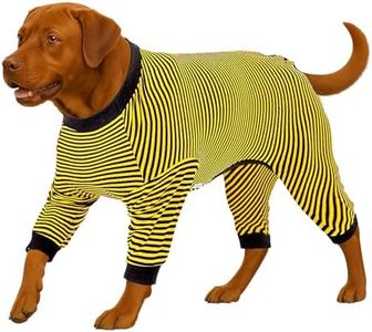 LovinPet Dog PJS Clothes for Giant Dogs, Pitbull Pure Cotton Yellow and Black Stripe Dog Shirt, 4-Legged Design, Full Body Coverage, Pajamas for Pitbulls, Onesies for Dogs, Large