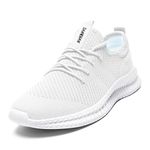 Tvtaop Mens Trainers Road Running Shoes Sneaker Gym Athletic Breathable Outdoor Sports Jogging Fitness Non Slip Lightweight Comfortable Casual Walking Shoes White 10.5 UK