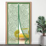 TurtleGrip Door Mosquito Net Curtains with Magnet's New Leaf Pattern. Full Frame Hook & Loop for Main Doors, Bedroom, Kitchen & Balcony Doors(200x85, ForestGreen) |Measure Before Order.