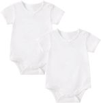 pureborn Baby Bodysuit 2 Pack V Neck Short Sleeve Cotton Romper Summer One-Piece for Boys Girls 9-12 Months