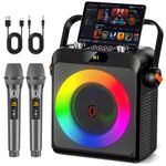 Karaoke Machine with 2 Wireless Microphones, Portable Bluetooth Karaoke Speaker for Adults Kids with Party Lights, PA System with Subwoofer/Tweeter for Home Outdoor, Supports USB/TF/AUX