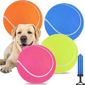 Leyndo 4 Pcs Inflatable Giant Tennis Ball for Dogs 9.5 Inch Jumbo Dog Ball Herding Dog Ball Rubber Outdoor Indoor Large Ball with Pump Needle Interactive Dog Ball for Pet Training (Multicolor)