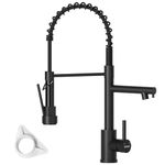 DAYONE Black Kitchen Tap with Two Spouts, 2024Upgrade Spring 360° Swivel Pull Down Kitchen Sink Mixer Tap, SUS304 Stainless Steel Commercial Kitchen Sink Tap with 2 Mode, UK G1/2 Kitchen Faucet