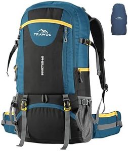 TRAWOC INVICTUS 60L Travel Backpack Hiking Trekking Bag Camping Rucksack for Men & Women with Rain Cover/Shoe Compartment MHK003, 3 year Warranty, English Blue